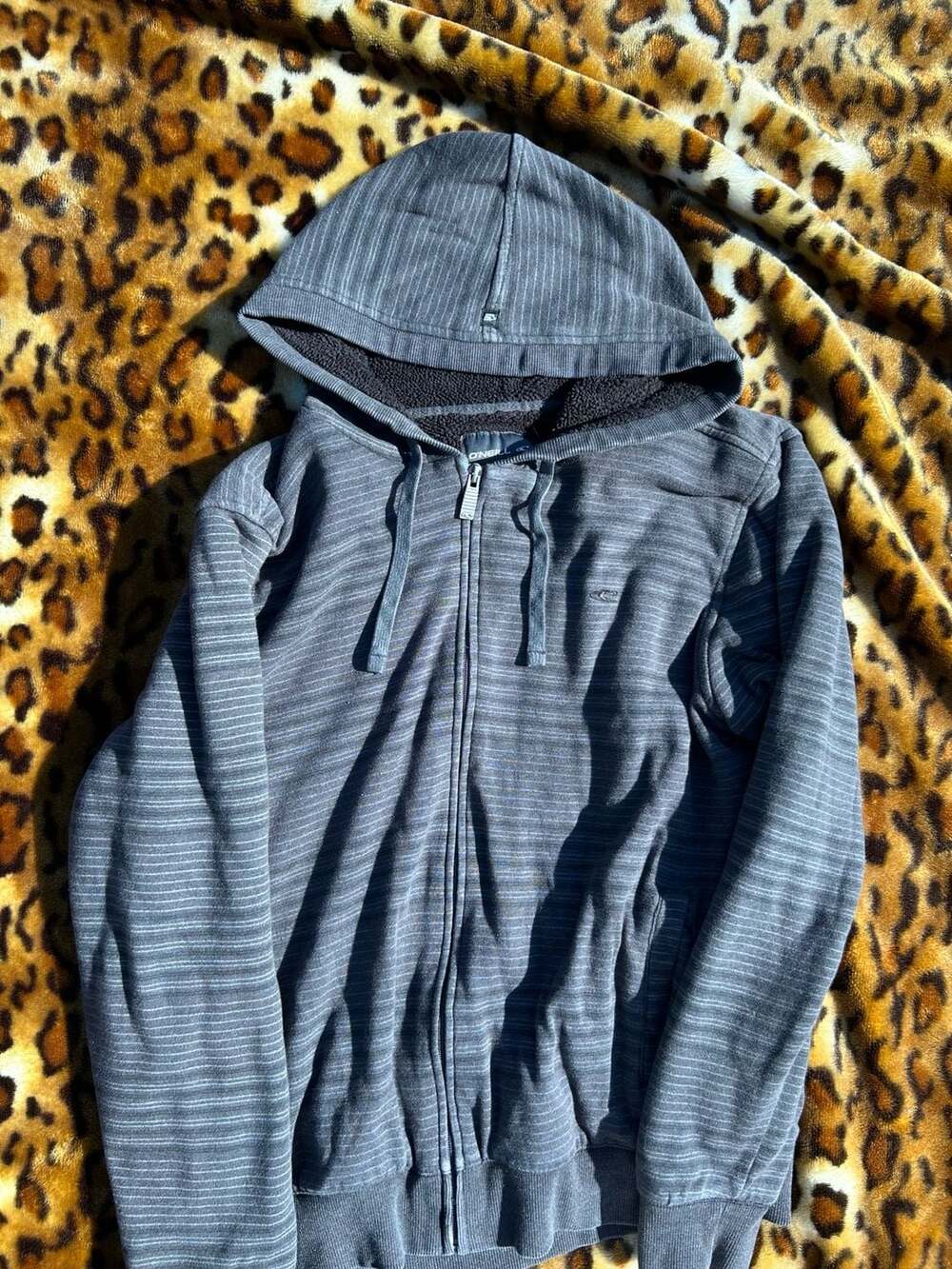 O'Neill Vintage Men's Sherpa Lined  Zip Up Hoodie Grey Y2K Surf Surfwear Small